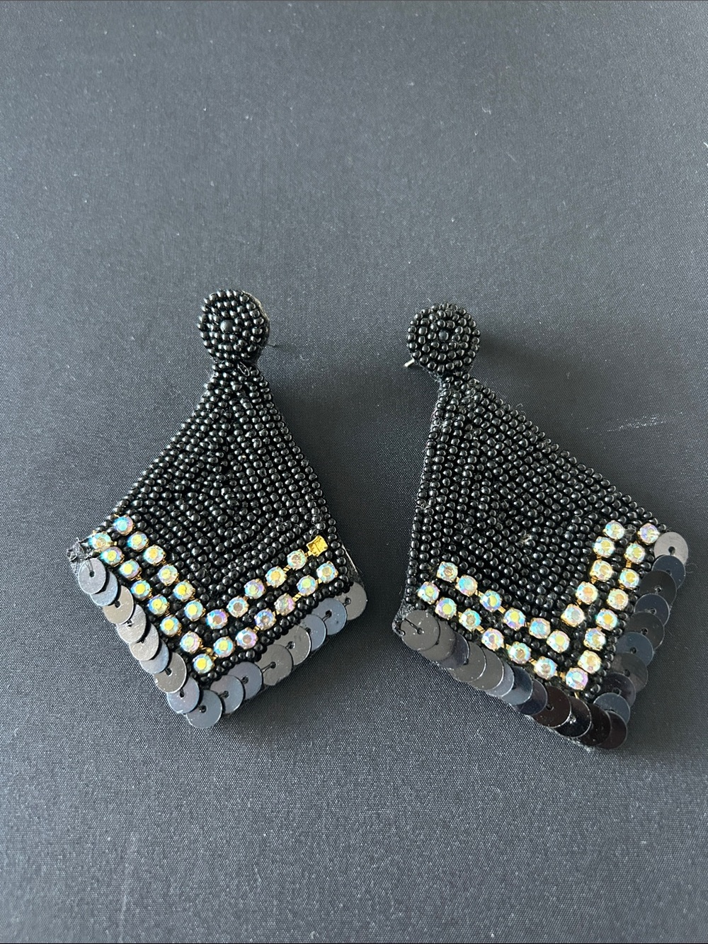 Black Beaded Sequin Drop Earrings